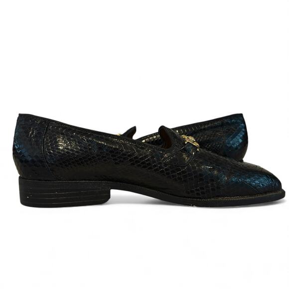 Giorgio Brutini Mens Black Snakeskin Loafers Size 9 Gold Lion Medallion Vintage - Picture 5 of 14